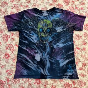 Early 2000s Y2K Jesse Pinkman Remetee Affliction AOP Winged Skull Dagger T shirt